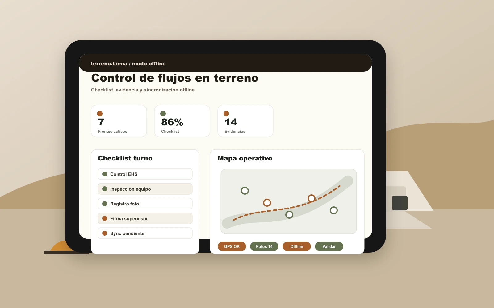 Aplicacion minera de control de terreno abierta en tablet rugged
